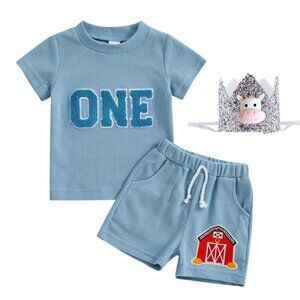 Barnyard First Birthday Cow Outfit Cowboy Clothes Barn Shirt Cow Shorts